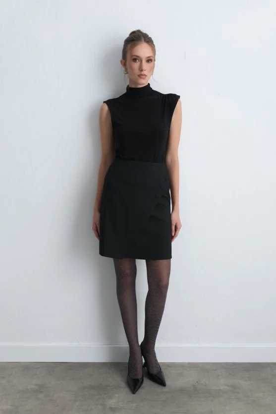 Wrap Style Mini Skirt Black - 3