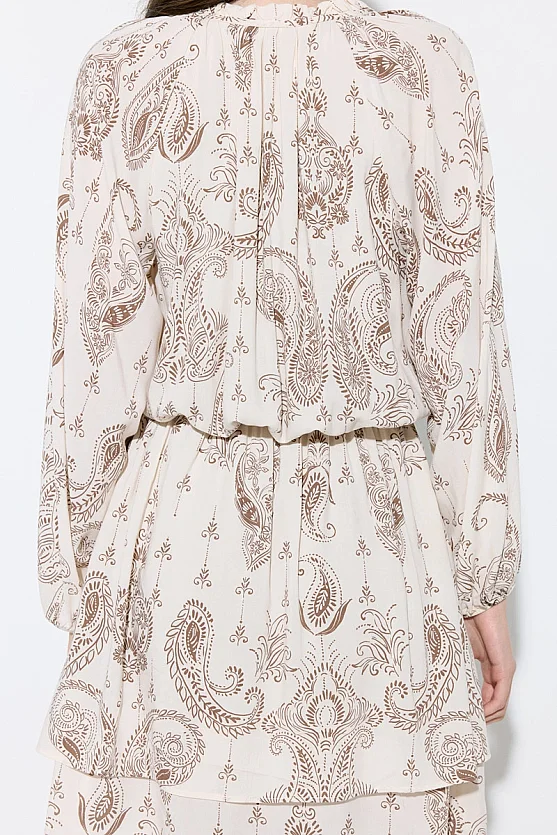Wrap-Style Paisley Print Viscose Dress - Ecru - Gusto