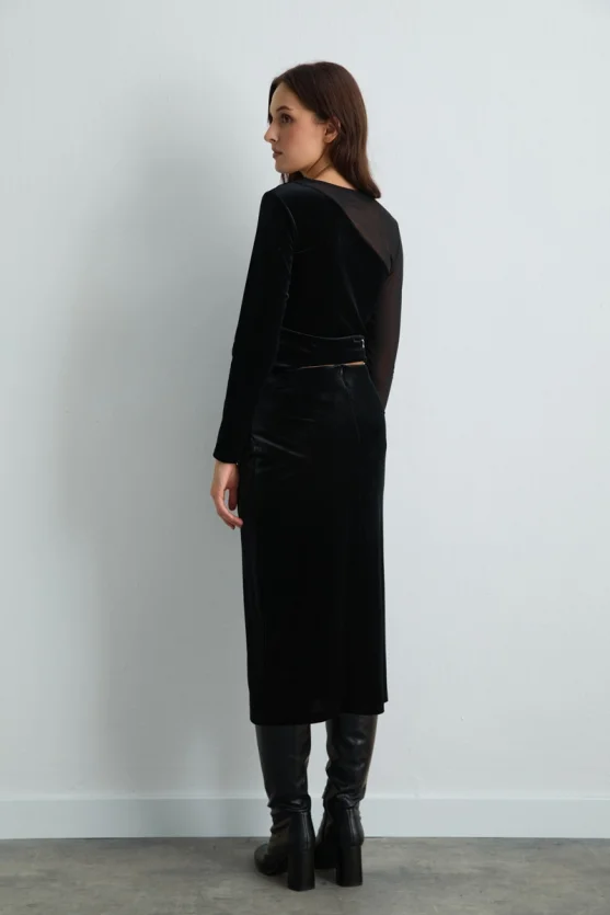 Wrap Style Velvet Skirt Black - Gusto