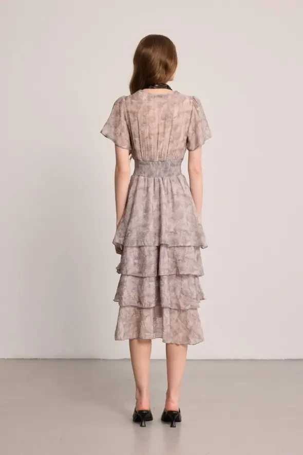 Wrap-Tiered Long Dress - Grey - Gusto