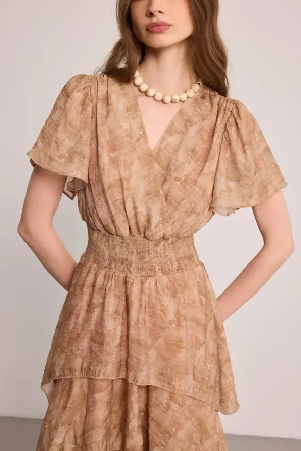 Wrap-Tiered Long Dress - Taupe - Gusto