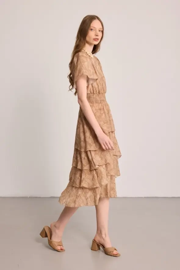 Wrap-Tiered Long Dress - Taupe - 4