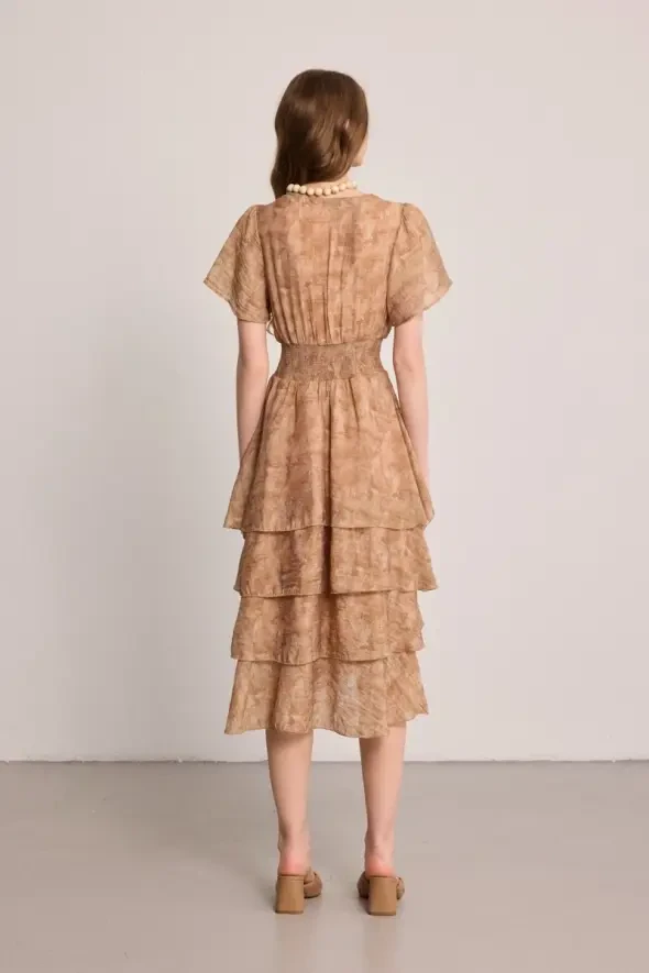 Wrap-Tiered Long Dress - Taupe - Gusto