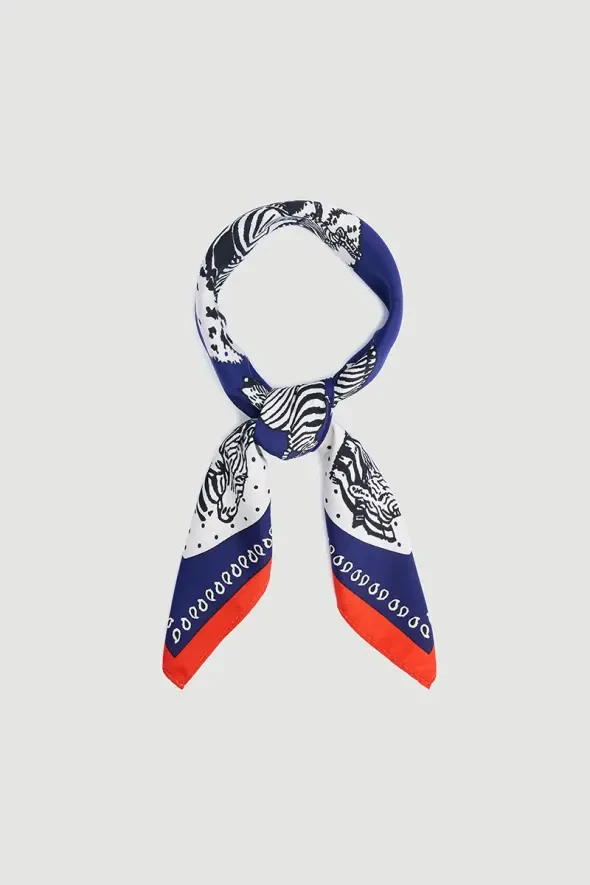 Zebra Figure Large Scarf - Navy Blue - 2