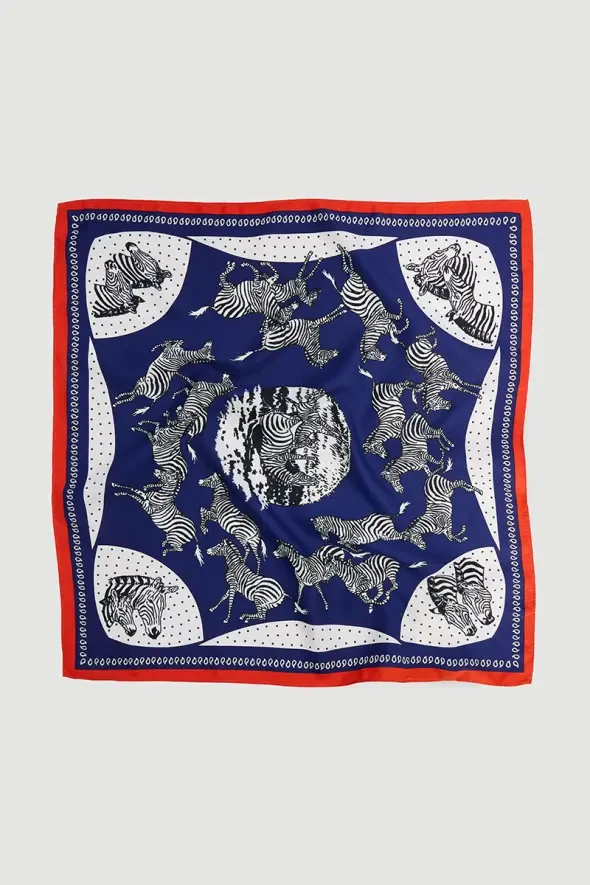 Zebra Figure Large Scarf - Navy Blue - 1