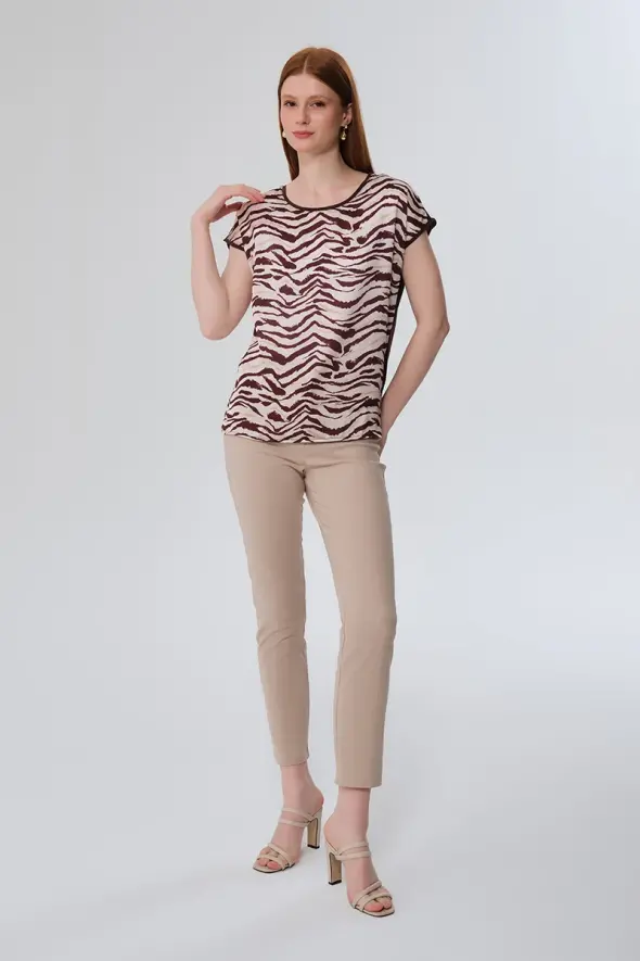 Zebra Pattern T-shirt - Brown - 2