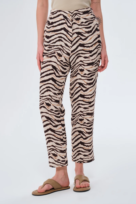Zebra Patterned Muslin Pants - Beige Beige