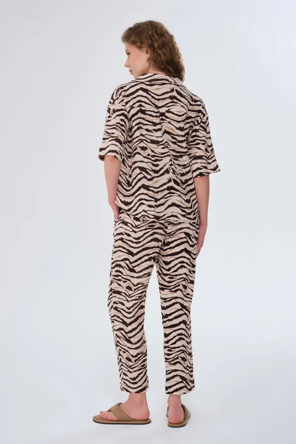 Zebra Patterned Muslin Shirt - Beige - 5