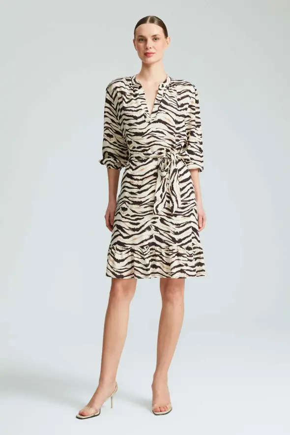 Zebra Patterned Viscose Dress - Beige - 1