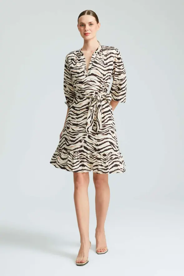 Zebra Patterned Viscose Dress - Beige - 2