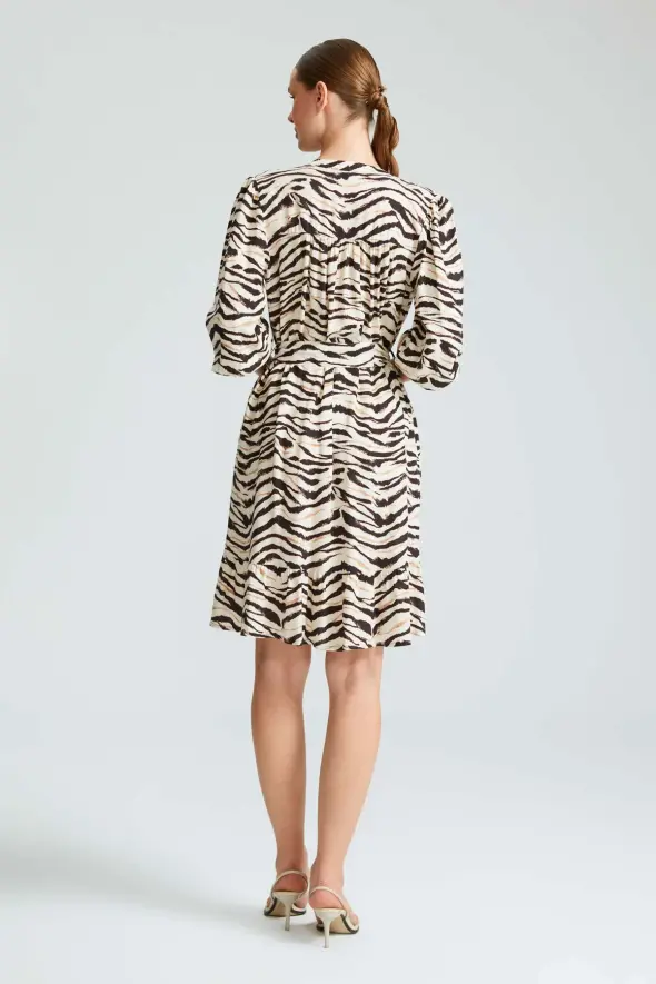 Zebra Patterned Viscose Dress - Beige - 6