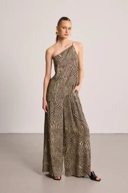 Zebra Print Wide-Leg Trousers - Black - Gusto
