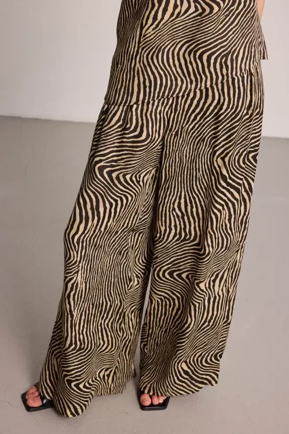 Zebra Print Wide-Leg Trousers - Black - 2