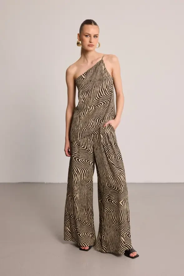 Zebra Print Wide-Leg Trousers - Black - 3