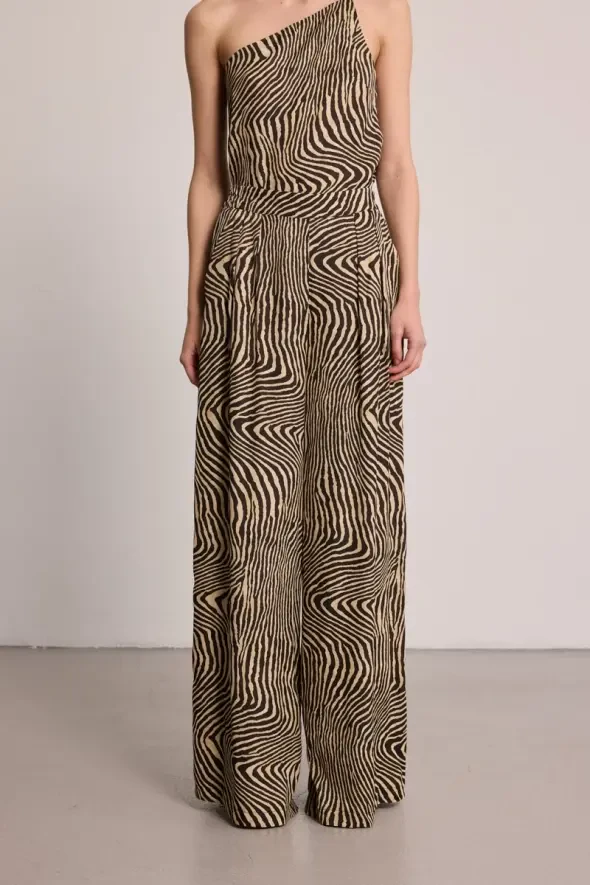 Zebra Print Wide-Leg Trousers - Black - 4