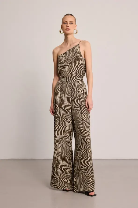 Zebra Print Wide-Leg Trousers - Black - 5