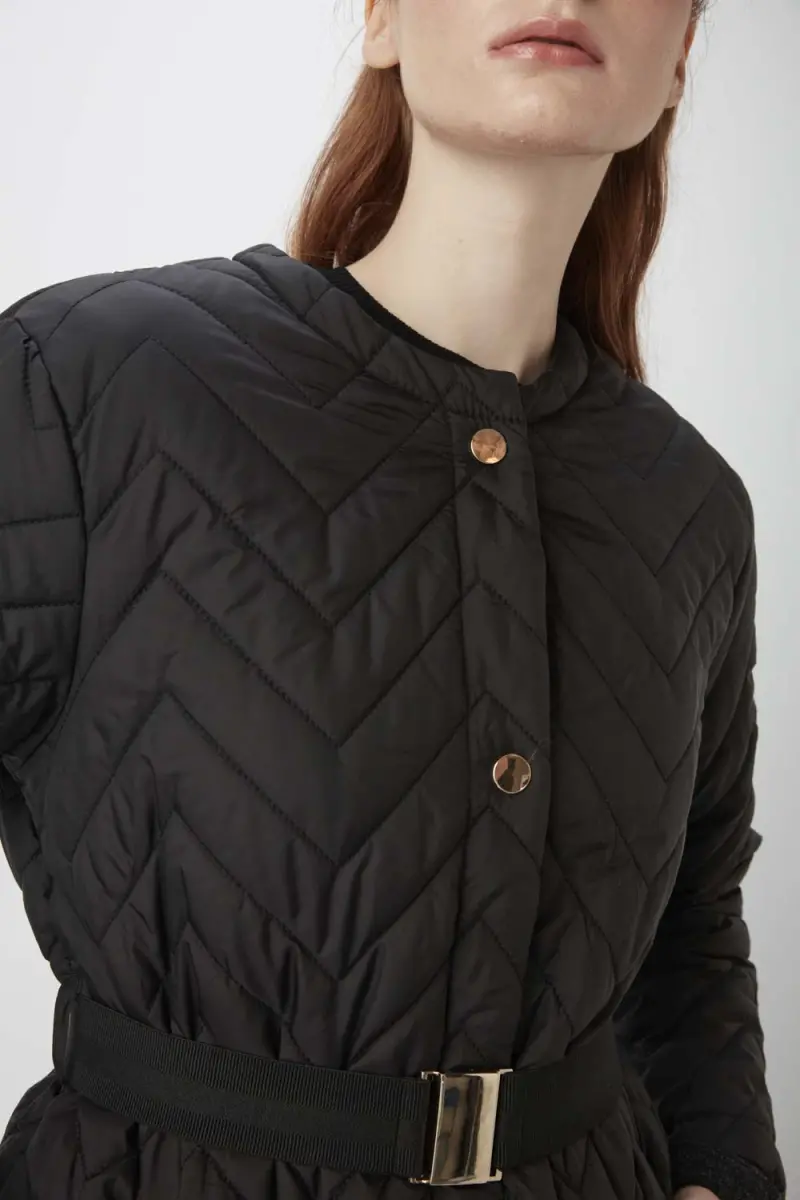 Zero Collar Quilted Coat - Black - 5