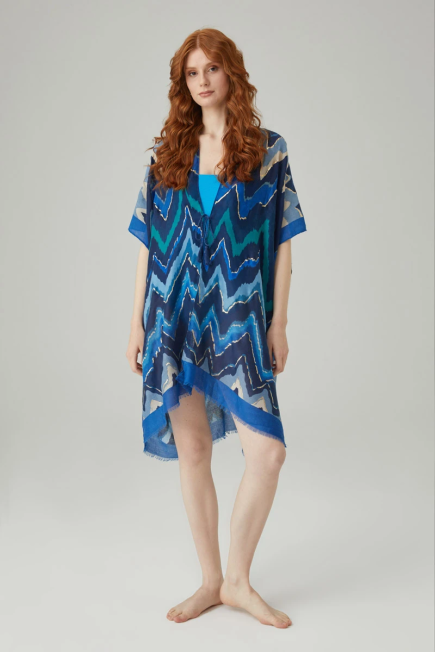 Zigzag Patterned Kimono - Navy Blue Navy Blue