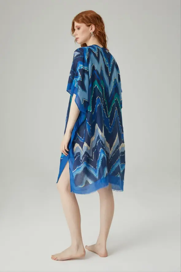 Zigzag Patterned Kimono - Navy Blue - 4