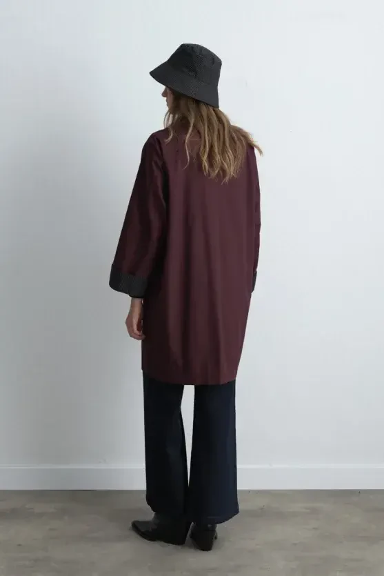 Zipped Cotton Trench Coat - Burgundy - 6