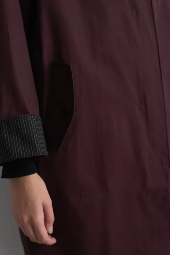 Zipped Cotton Trench Coat Burgundy - 5