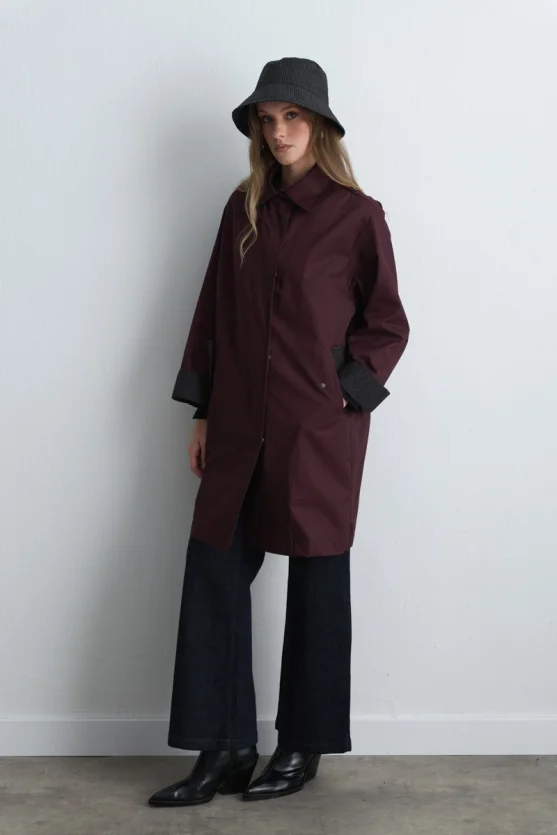 Zipped Cotton Trench Coat Burgundy - 1