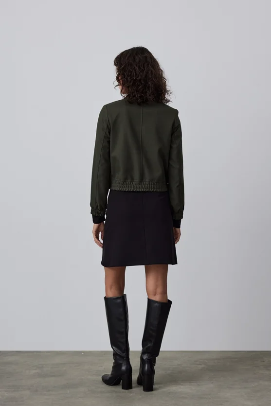 Zipped Wool Bomber Jacket - Khaki - 5