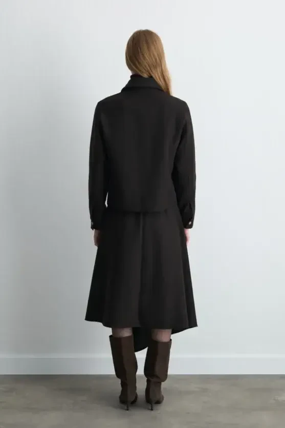 Zipped Wool Coat Jacket - Brown - 8