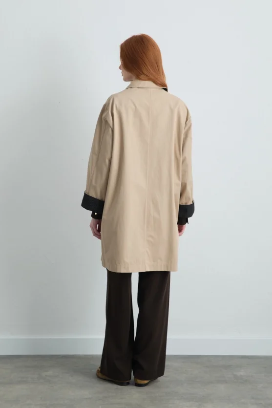 Zippered Cotton Trench Coat - Beige - 11