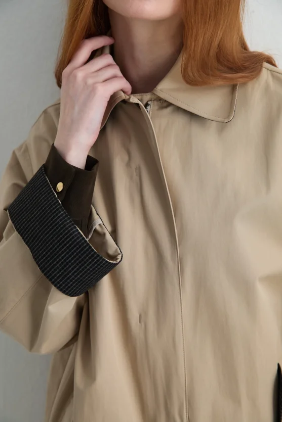 Zippered Cotton Trench Coat Beige - Gusto