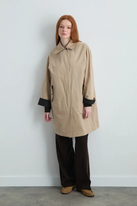 Zippered Cotton Trench Coat Beige - Gusto