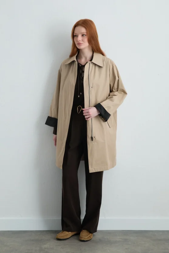Zippered Cotton Trench Coat Beige - Gusto
