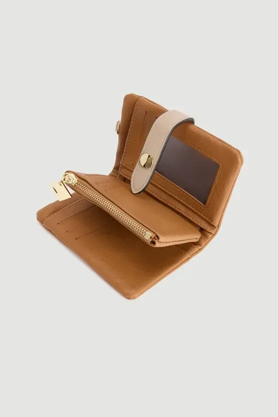 Zippered Soft Leather Mini Wallet - Camel - 3