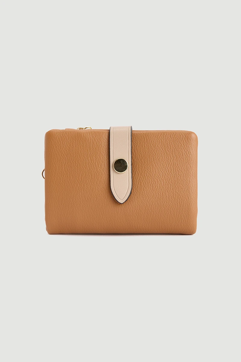 Zippered Soft Leather Mini Wallet - Camel - Gusto
