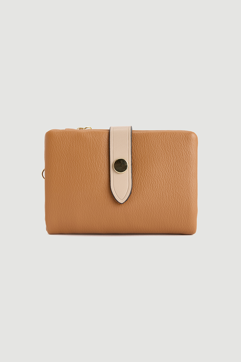 Zippered Soft Leather Mini Wallet Camel
