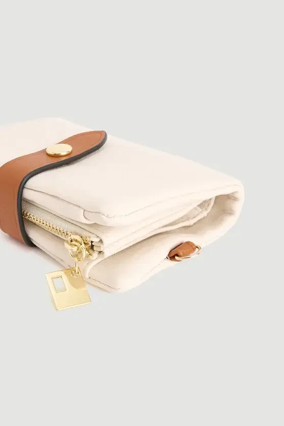 Zippered Soft Leather Mini Wallet - Ecru - Gusto