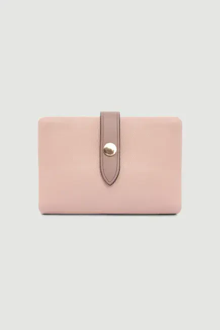 Zippered Soft Leather Mini Wallet - Powder Pink Powder