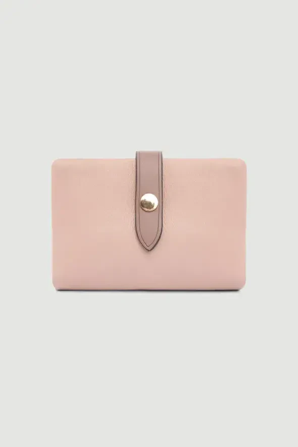 Zippered Soft Leather Mini Wallet - Powder Pink - 1