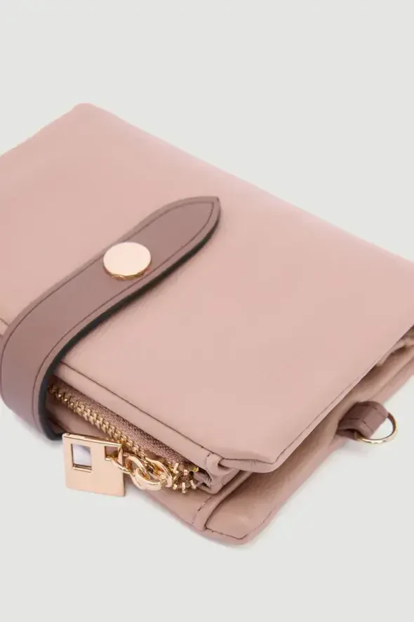 Zippered Soft Leather Mini Wallet - Powder Pink - 2