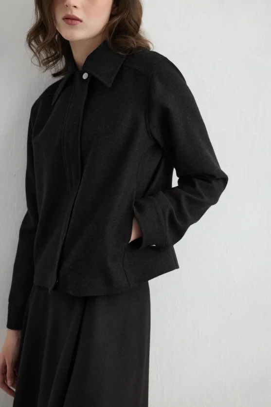 Zippered Wool Blend Coat Black - 4