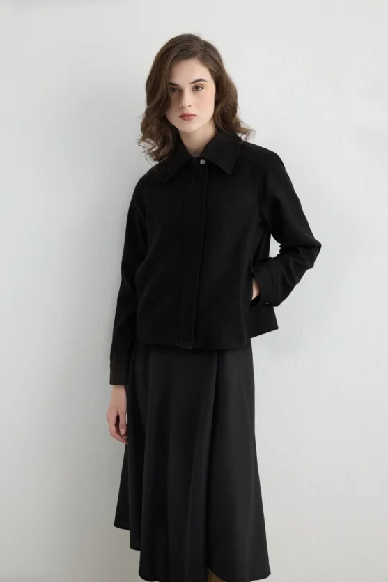Zippered Wool Blend Coat Black - 2