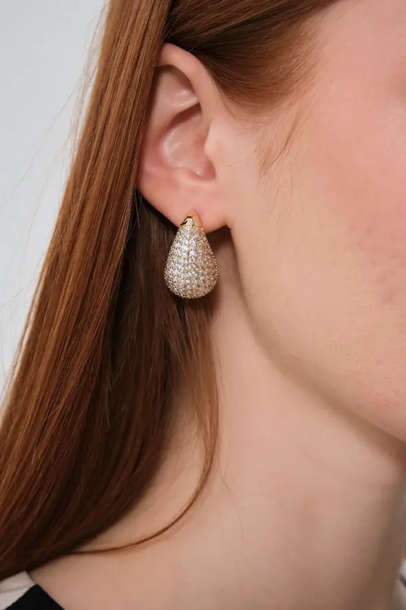 Zircon Stone Drop Earrings - Gold - 1