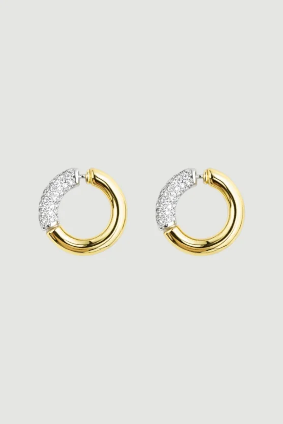Zircon Stone Hoop Earrings - Gold - 1