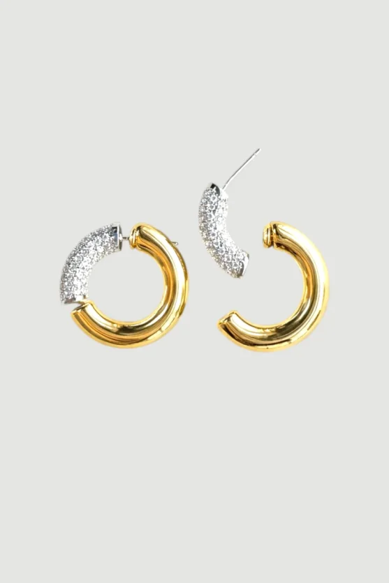 Zircon Stone Hoop Earrings - Gold - Gusto