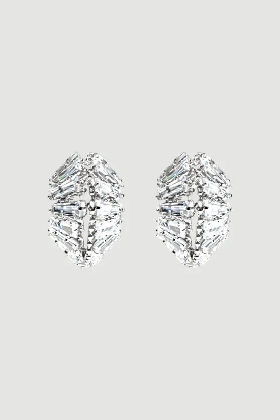 Zircon Stone Moon Earrings - Silver - 1