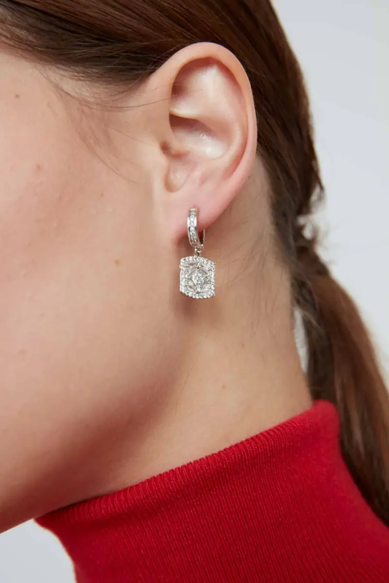 Zircon Stone Necklace Earring Set - Silver - 2