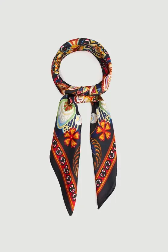 Ethnic Patterned Scarf - Black - 1