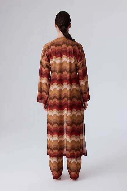 Etnik Desen Raşel Örgü Kimono - Turuncu - Gusto
