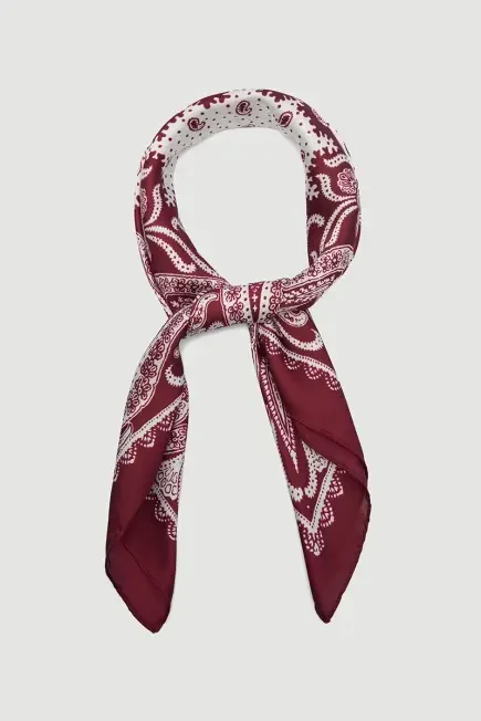 Etnik Desenli Büyük Fular - Bordo Bordo