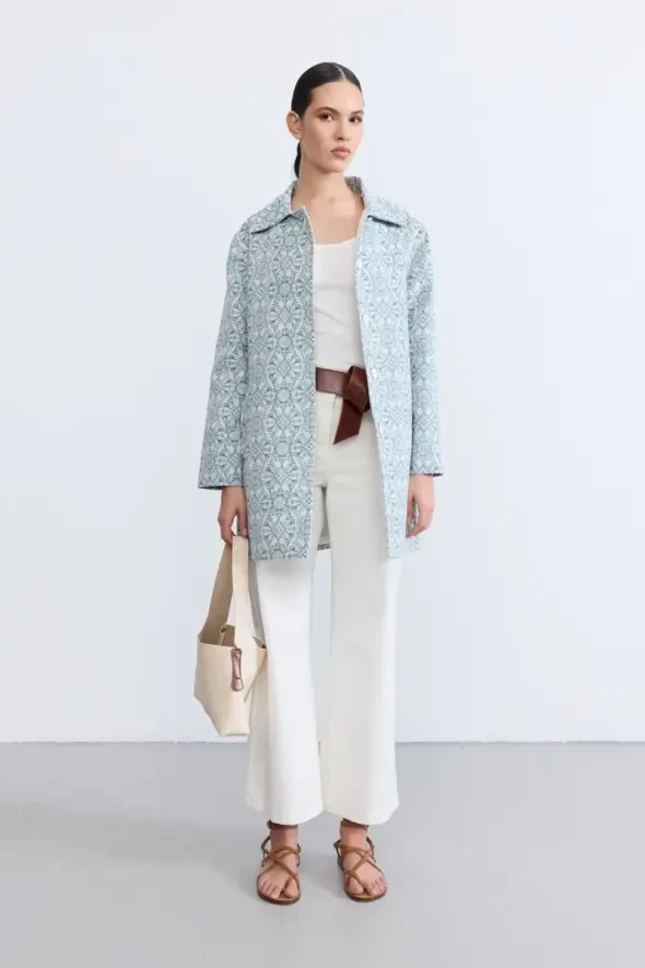 Etnik Desenli Koton Kaftan - Mavi - 3
